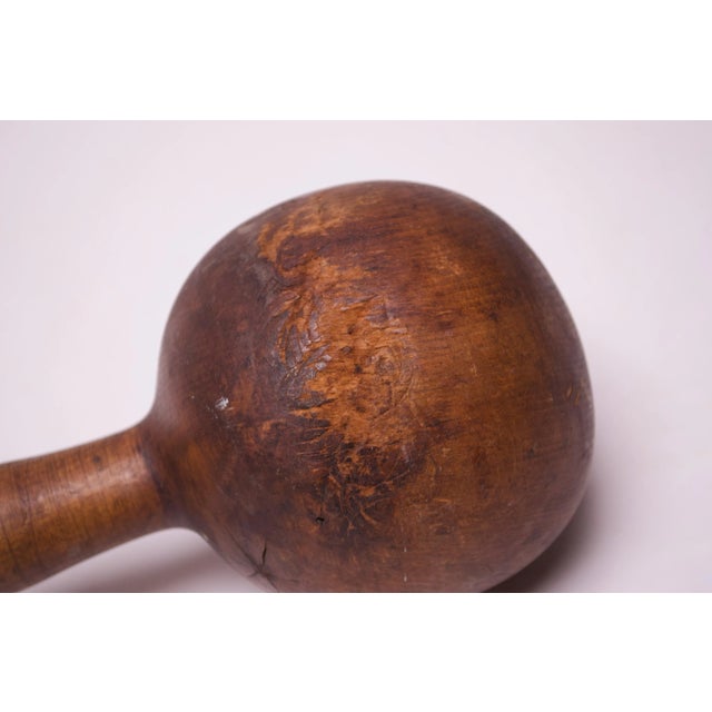 1940s Vintage Primitive Hand-Carved Wooden Dumbell For Sale - Image 5 of 11