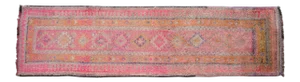Hand-Knotted Turkish Kurdish Rug Pink Runner. High Pile Tribal Short Runner 2′8″ × 10′2″