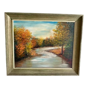 Vintage Autumn Landscape Painting Chagrin River Ohio, Signed, Framed