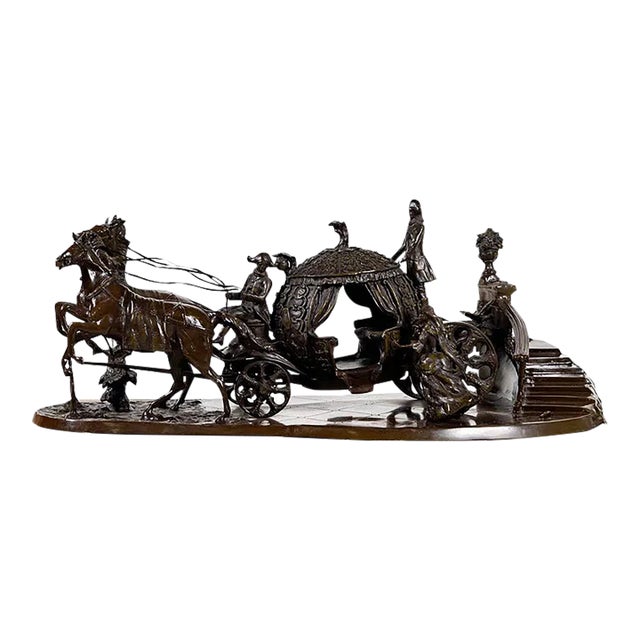 1980s Large Signed Jim Davidson Bronze Cinderella Carriage Sculpture – 42” Wide” For Sale