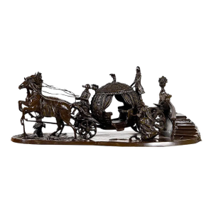 1980s Large Signed Jim Davidson Bronze Cinderella Carriage Sculpture – 42” Wide”