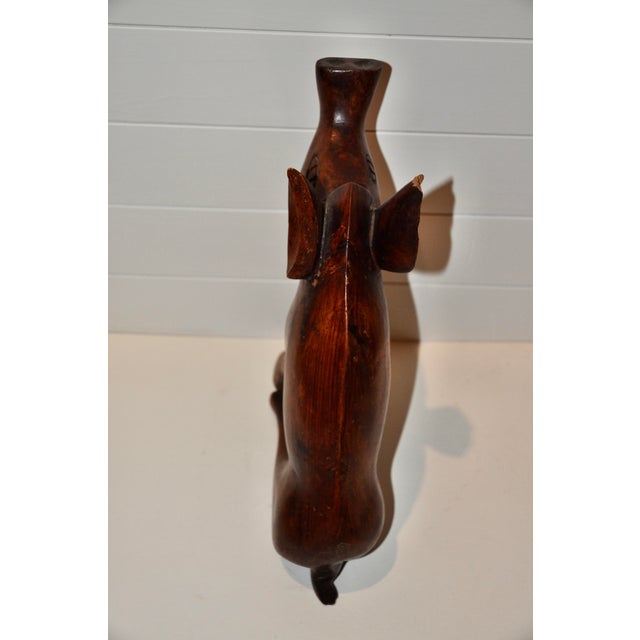 Brown Large Antique Hand Carved Flok Art Wooden Pig Sculpture For Sale - Image 8 of 9