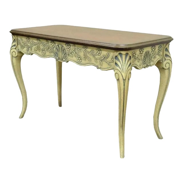 Mid 20th Century Vintage Louis XV French Country Style Shell Carved 2 Drawer Console Hall Table For Sale