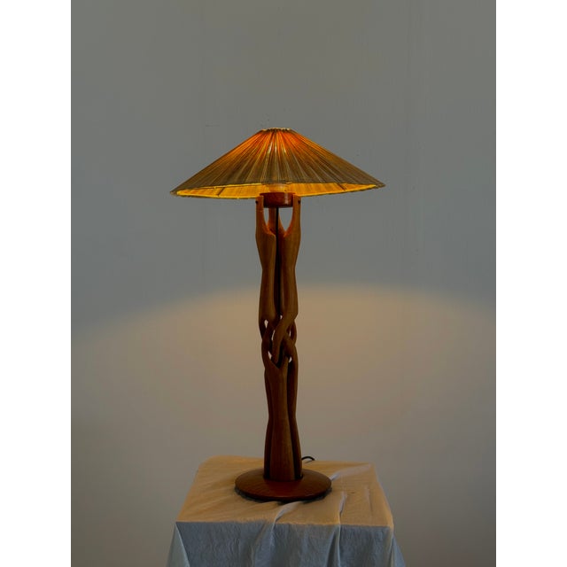 Sculptural Hand-Carved Table Lamp in Teak Wood, 1970s For Sale - Image 10 of 13