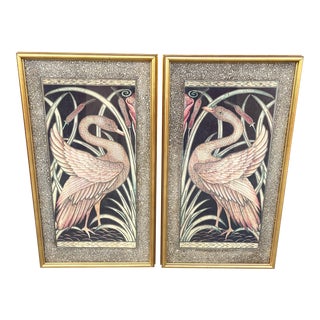 Mid 20th Century Hollywood Regency Walter Crane Swan Pictures, Framed - a Pair For Sale