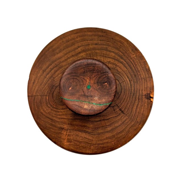 Coffee Late 20th Century Joe P Heil Carved and Lathed Mesquite Wood and Malachite Inlay Treenware Lidded Vessel For Sale - Image 8 of 12