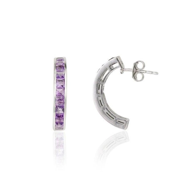 Channel Set 1.74 Carat Amethyst Gemstone Vertical Curved Earrings- A Pair For Sale - Image 6 of 10
