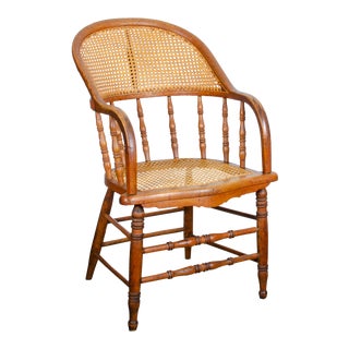 Late 19th Century Antique Bent Oak & Cane Spindle Chair For Sale