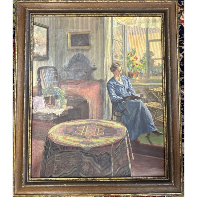 Interior with Woman at Window, 1920s, Oil Painting on Canvas, Framed For Sale - Image 7 of 10
