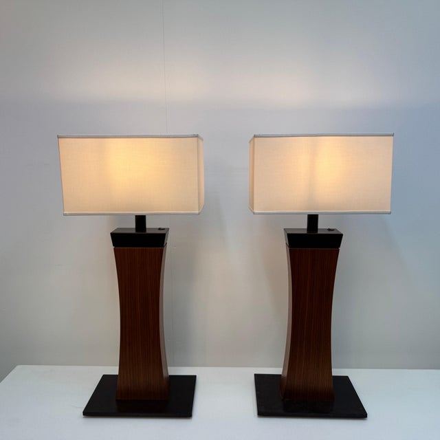 Metal Large Architectural Wood and Metal Table Lamps, 1960s, Set of 2 For Sale - Image 7 of 9