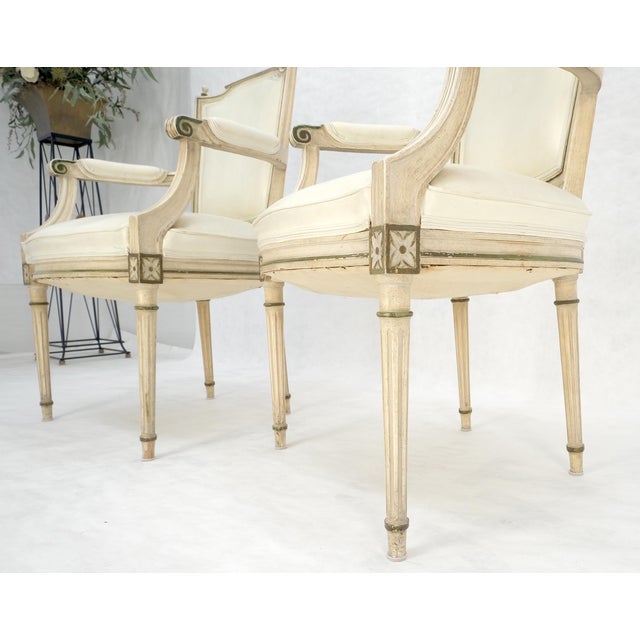 Pair of Directoire French Open Arms Painted Frames Arm Chairs For Sale - Image 13 of 13