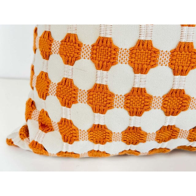 Textile Tangerine Geometric Decorative Throw Pillow, USA Made For Sale - Image 7 of 8