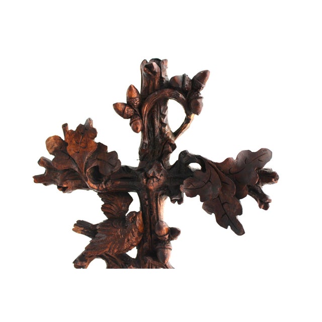 Brown Antique 19th Century Black Forest Hand-Carved Wooden Cross With Birds and Acorns For Sale - Image 8 of 14