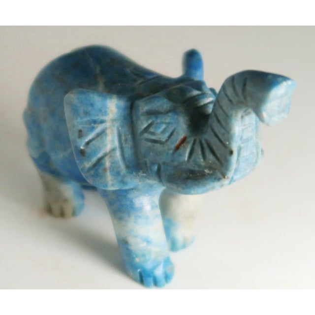 Figurative Hand-Carved Miniature Elephant of Naturally Occurring Blue and Brown Sodalite Stone For Sale - Image 3 of 12