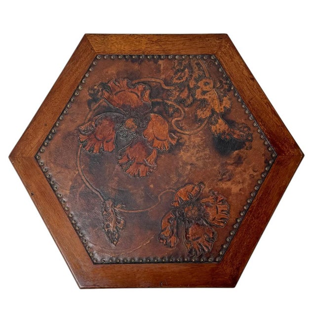 Arts & Crafts Art Nouveau Side Table with Original Leather Top, 1900s For Sale - Image 9 of 10