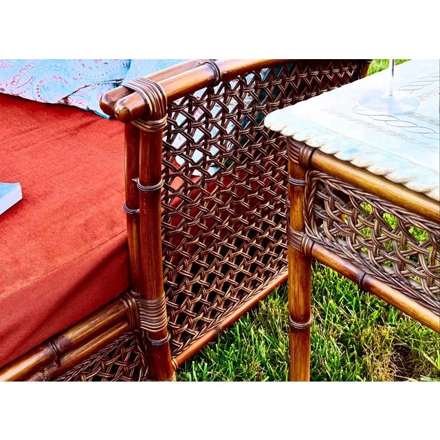 Vintage 1970s Palm Beach Regency Split-Bamboo & Rattan Chaise Lounger For Sale - Image 4 of 11