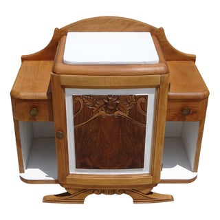 Large Art Deco Bedside Table in Light Wood, 1930s For Sale