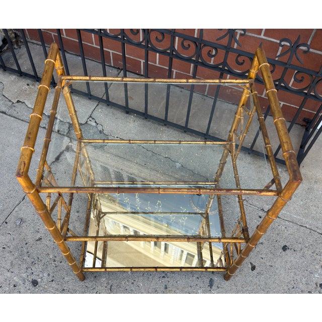 1960’s Hollywood Regency Faux Bamboo Cocktail Bar Cart For Sale - Image 9 of 11