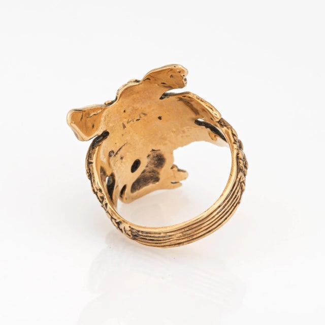 Mid 20th Century Winged Fairy Ring Vintage 14k Yellow Gold Nymph Sz 5 Ethereal Fine Jewelry For Sale - Image 5 of 7
