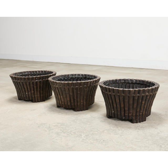 Set of Three Bronzed Faux-Bamboo Jardinières or Planters For Sale In Sacramento - Image 6 of 17
