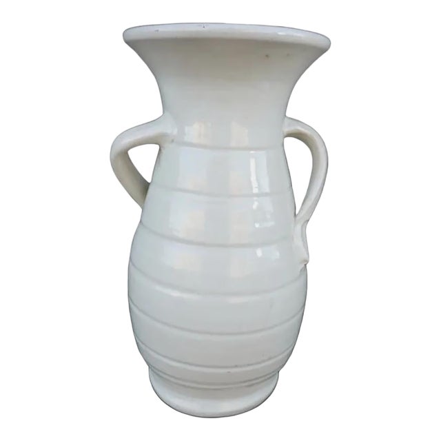 1930s Rare Bauer Matt Carlton Tall Vase in White For Sale