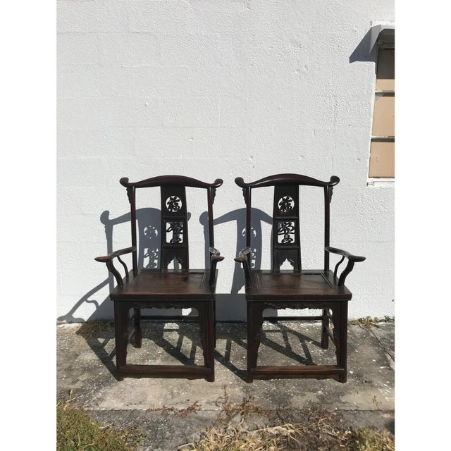 Mid 19th Century 19th Century Chinese Yoke Back Ming Chairs, a Pair For Sale - Image 5 of 5