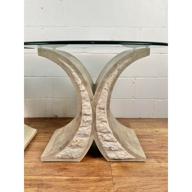 1990s Magnussen Home Albany Natural Stone Glass End Tables - a Pair For Sale - Image 4 of 9