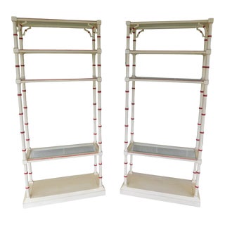 Lane Faux Bamboo Paint Decorated Etagere Display Shelves - a Pair For Sale