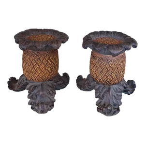 Vintage Pineapple Motif Pillar Candle Holders - a Pair