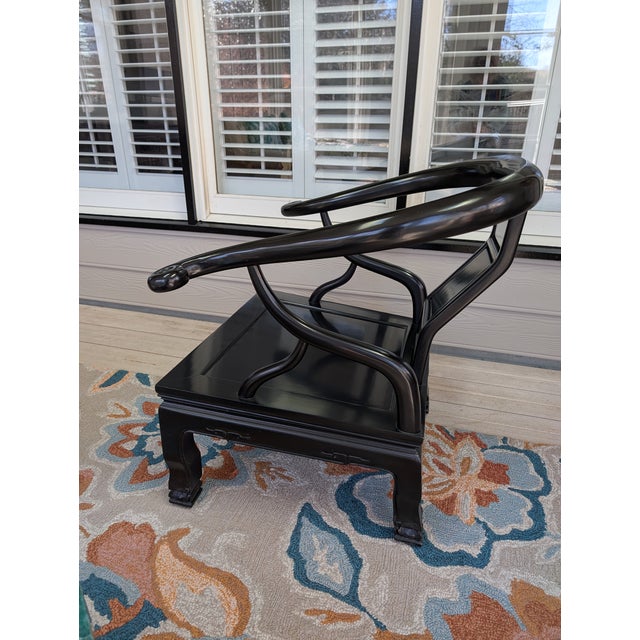 Black Black Lacquer Solid Teak Horseshoe Chair, C. 2001 For Sale - Image 8 of 18