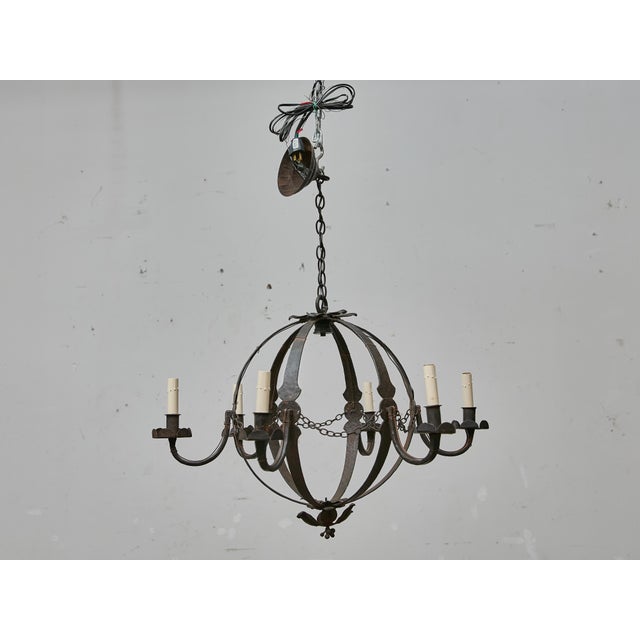 French Wrought Iron Globe Chandelier with Six Scrolling Arms, Circa 1900 For Sale In Atlanta - Image 6 of 11