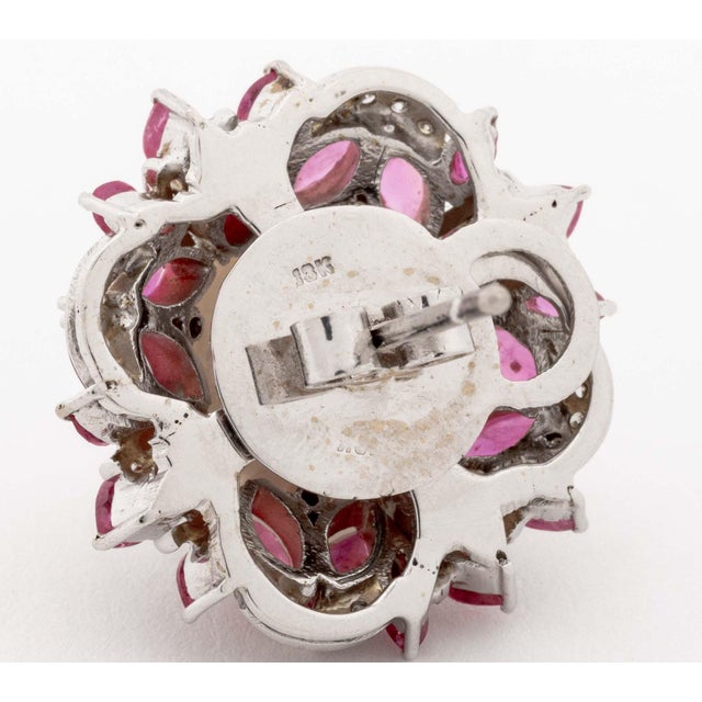 White Modernist 18k White Gold Diamond Ruby Pearl Earrings For Sale - Image 8 of 8