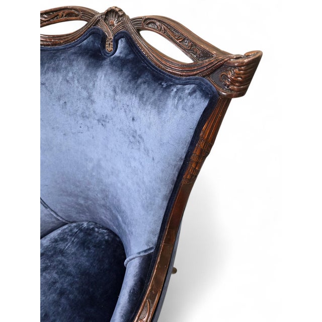 Vintage Regency Revival Style Wingback Chairs Attributed to Grossfeld House Newly Reupholstered – Pair For Sale - Image 10 of 11