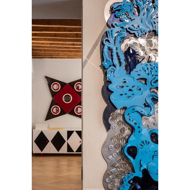 Bindoo Kama Triangular Wall Mirror in Aluminum & Glass Mirror by altreforme Design by Kumar La Noce Studio Dimensions: D 4...