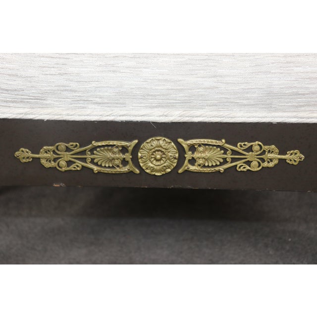 White Pair French Empire Style Ebonized & Brass Mounted Upholstered Benches For Sale - Image 8 of 10