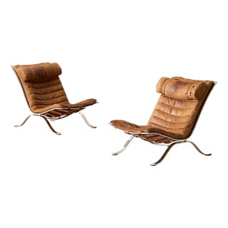 Ari Easy Chairs in Cognac Brown Leather by Arne Norell, Sweden, 1960s, Set of 2 For Sale