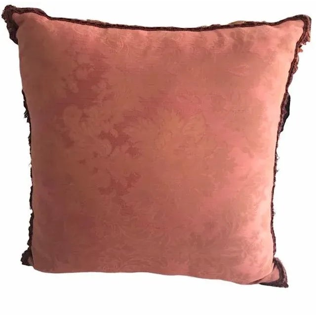 2020s Vintage Silk Pink Peony Damask Pillow For Sale - Image 5 of 5