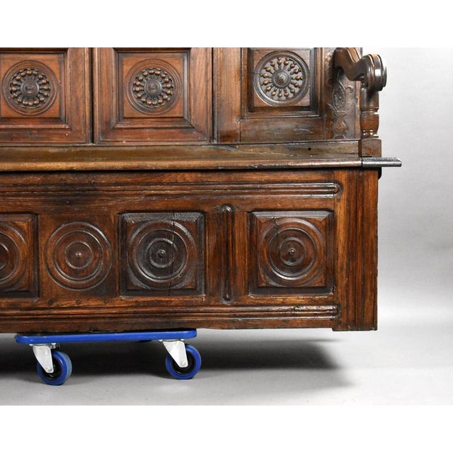 Brown Carved Oak Hall Bench, 1890 For Sale - Image 8 of 14