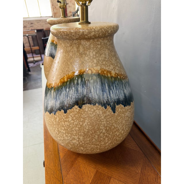 Ceramic 1970s Sunset Cosco Drip Glaze Ceramic Table Lamps in Earth Tones - a Pair For Sale - Image 7 of 13