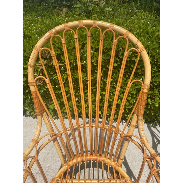 Brown Vintage Rattan High Back Windsor Armchairs, a Set of 4 in the Style of Franco Albini For Sale - Image 8 of 9