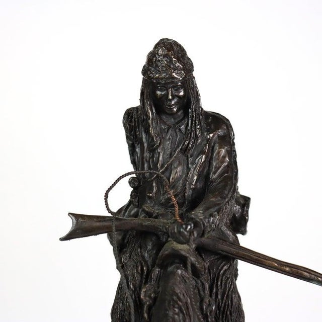 American Vintage Frederic Remington Bronze Sculpture on Marble Base “Mountain Man" For Sale - Image 3 of 16