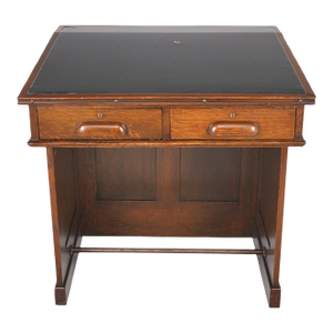 Antique Black Leather Top Oak Slanted Writing Desk
