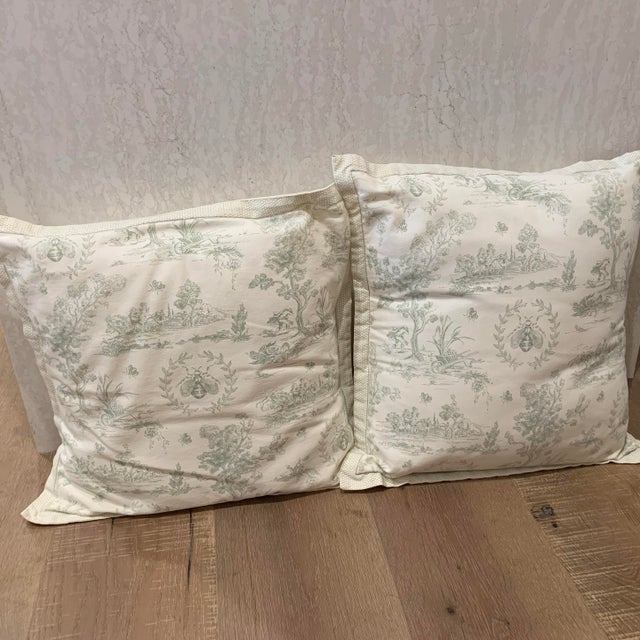 French Green And White Toile Pillows A Pair Chairish
