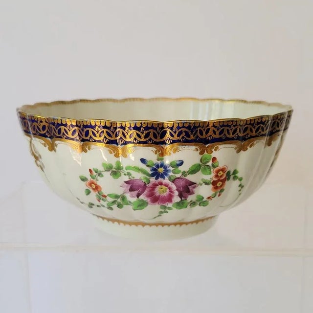 For the Collector: A fine example of First Period, Dr. John Wall, Worcester botanical fluted porcelain bowl having a blue...
