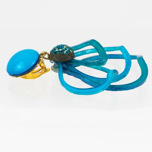 Cilea Paris Dangle Turquoise Resin Multi-Loops Clip Earrings - 2 Pieces For Sale In Atlanta - Image 6 of 6