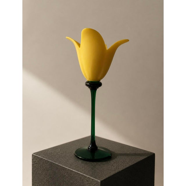 Pure sunshine in glass form — a spectacular Murano-style hand-blown art glass tulip flower vase in the most vibrant,...