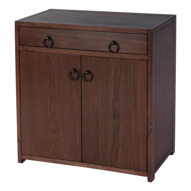 Lark 31 in. W Rectangular Wood Accent Storage Cabinet with 1 Drawer and 2 Doors, Walnut For Sale