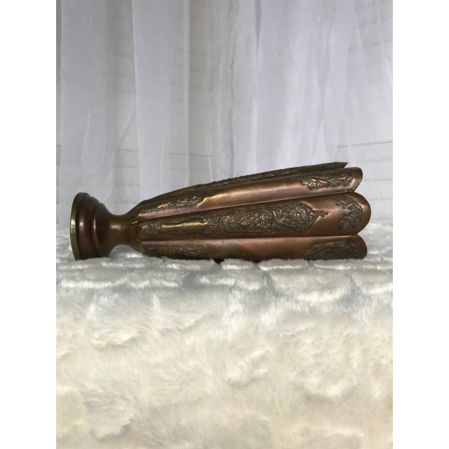 Metal Antique Middle Eastern Copper Repousse Flower Vase For Sale - Image 7 of 12