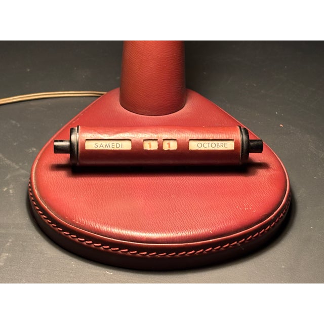 Mid-Century French Red Leather Wrapped Desk Lamp attributed to Jacques Adnet, 1950s For Sale - Image 6 of 18