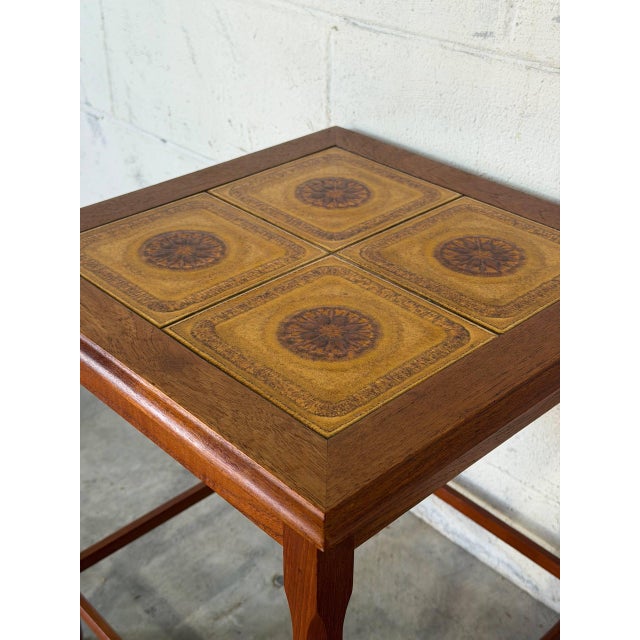 Mid-Century Modern Square Teak Side Table With Four Decorative Ceramic Tiles Danish Mid-Century Modern 1970s For Sale - Image 3 of 10